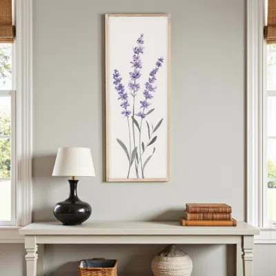 Hivvago 32" X 12" Natural White And Lavender Floral Wood Framed Art In Neutral