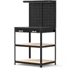 Hivvago 32 X 16 Inch Workbench Work Table With 2 Pcs Pegboard Drawer And Shelves In Black