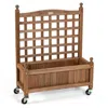 Hivvago 32in Wood Planter Box With Trellis Mobile Raised Bed For Climbing Plant