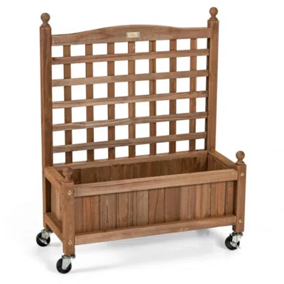 Hivvago 32in Wood Planter Box With Trellis Mobile Raised Bed For Climbing Plant In Brown