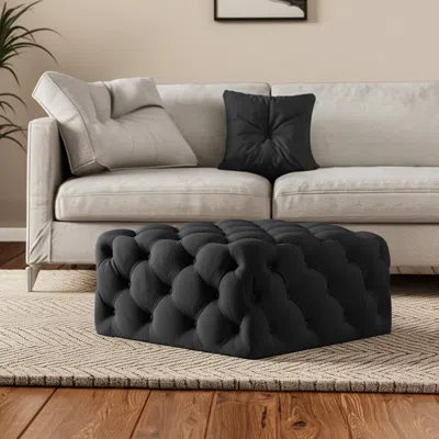 Hivvago 33" Black Velvet Rolling Tufted Cocktail Ottoman