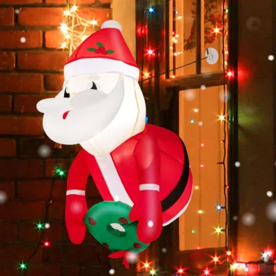 Hivvago 3.3 Feet Lighted Inflatable Santa Claus Broke Out From Window In Red