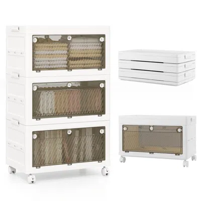 Hivvago 33 Gal 3-pack Stackable Plastic Storage Bins With Lid For Bedroom Living Room-white