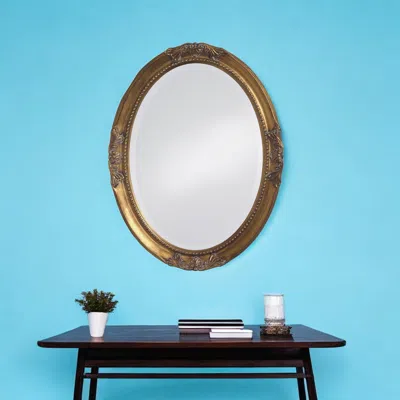 Hivvago 33" Gold Oval Framed Accent Mirror In Brown