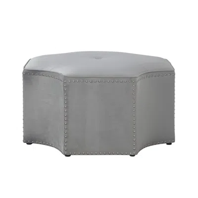 Hivvago 33" Gray Velvet Tufted Octagonal Cocktail Ottoman