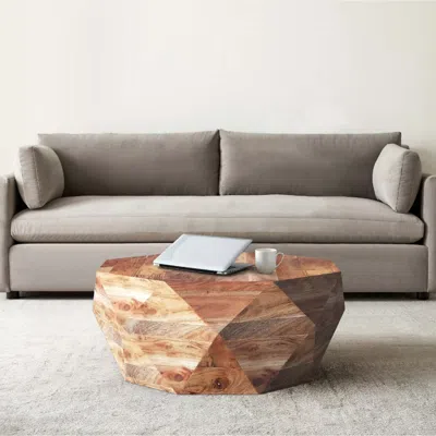 Hivvago 33 Inch Diamond Shape Acacia Wood Coffee Table With Smooth Top, Natural Brown