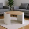 Hivvago 33" Oak And White Wood Round Partial Frame Coffee Table In Brown