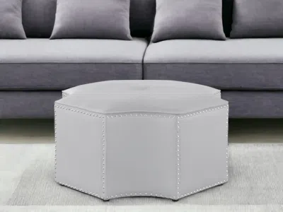 Hivvago 33" Silver Faux Leather Tufted Octagonal Cocktail Ottoman In White