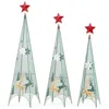 Hivvago 3/3.5/4 Feet Set Of 3 Tower Shaped Christmas Trees With Removable Star Toppers