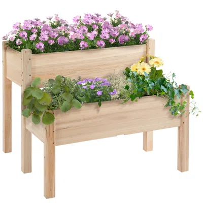 Hivvago 34" 2-tier Raised Garden Planter For Vegetables And Flowers
