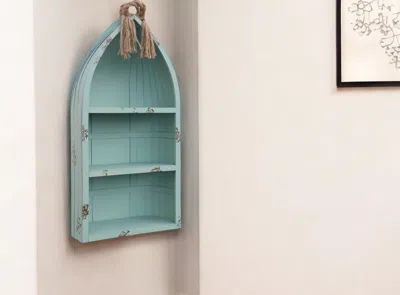 Hivvago 34" Aqua Blue Wood Canoe Hanging Shelf