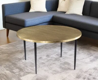 Hivvago 34" Black And Gold Embossed Metal Round Coffee Table