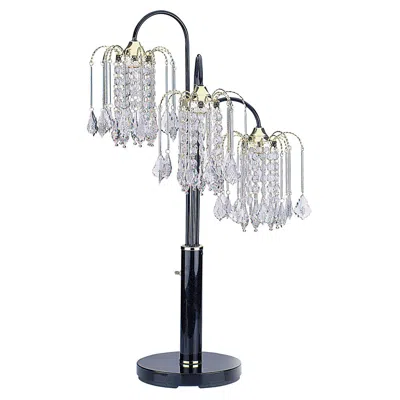 Hivvago 34" Black Metal Three Light Chandelier Table Lamp In Blue