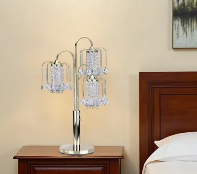 Hivvago 34" Gold And Faux Crystal Three Light Chandelier Table Lamp