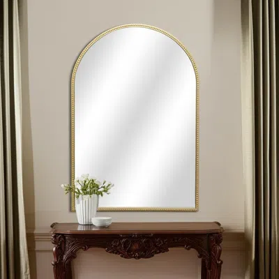 Hivvago 34" Gold Metal Beaded Arch Accent Mirror