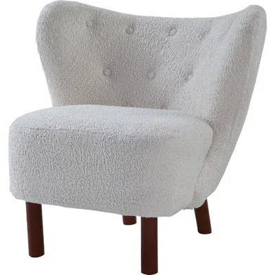 Hivvago 34 Inch Modern Tufted Wingback Accent Chair, Teddy Sherpa Fabric, White