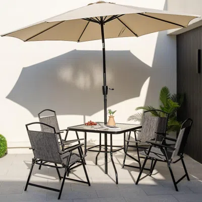 Hivvago 34 Inch Outdoor Dining Table Square Tempered Glass Table With 1.5 Inch Umbrella Hole-black