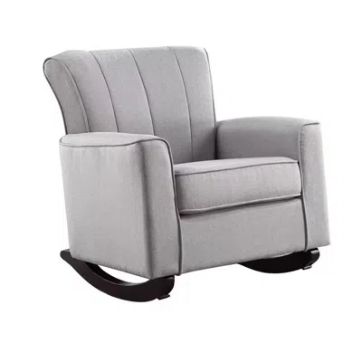 Hivvago 34 Inch Rocking Chair, Wood Frame, Vertical Channel Tufted Gray Linen