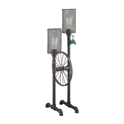Hivvago 34 Inch Table Lamp, Drum Mesh Shade, Metal Base, Rustic Bronze Finish