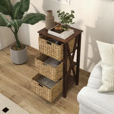 Hivvago 3/4-tier Nightstand With 2/3 Seagrass Baskets Narrow X-design-4 Tier