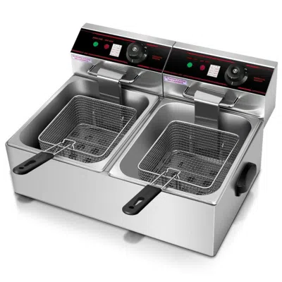 Hivvago 3400w Dual Tank Electric Countertop Deep Fryer In Metallic
