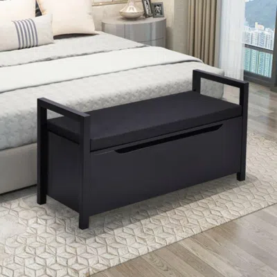Hivvago 34.5 Ã-15.5 Ã-19.5 Inch Shoe Storage Bench With Cushion Seat For Entryway-black