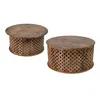 Hivvago 35, 34 Inch Coffee Table Set Of 2, Mango Wood Lattice Design, Brown