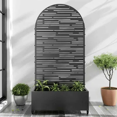 Hivvago 35" Black Metal Indoor Outdoor Rectangular Planter Box