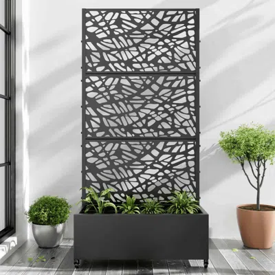 Hivvago 35" Black Metal Indoor Outdoor Rectangular Planter Box