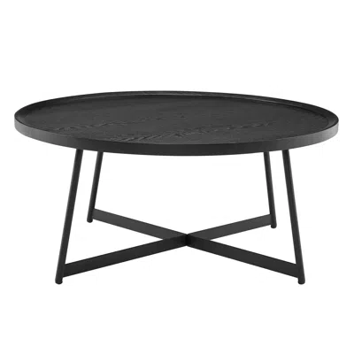 Hivvago 35" Black Wood And Metal Round Frame Coffee Table