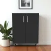 Hivvago 35" Black Wood Rolling Storage Cabinet With Two Doors In Black