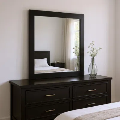 Hivvago 35" Black Wood Square Mounted Framed Dresser Mirror