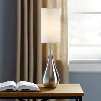 Hivvago 35" Brushed Steel Metal Teardrop Table Lamp In Silver