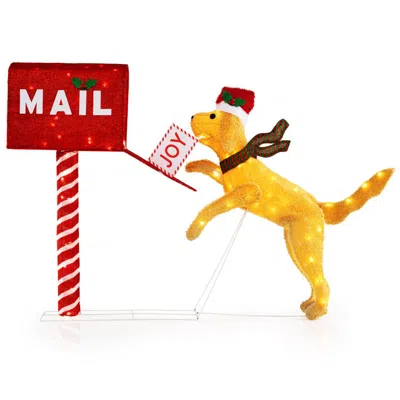 Hivvago 3.5 Ft Christmas Mail Box With Dog And 120 Warm White Led Lights In Red