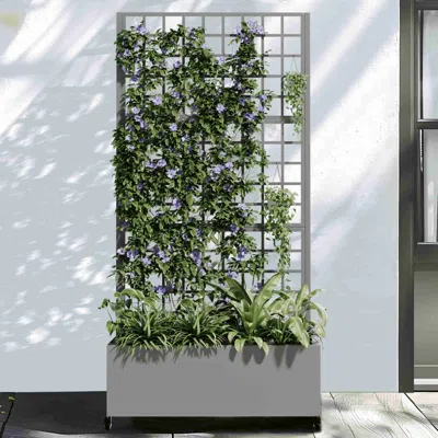 Hivvago 35" Gray Metal Indoor Outdoor Rectangular Planter Box