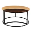 Hivvago 35 Inch 2 Piece Coffee Table With Black Iron Frame, 2 Tone Mango Wood Top In Natural Brown And Walnu