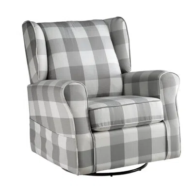Hivvago 35 Inch Accent Swivel Chair, Glider, Checkered Fabric, Light Gray