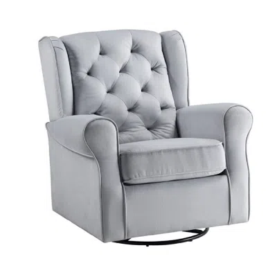 Hivvago 35 Inch Accent Swivel Chair, Glider, Tufted Back, Gray