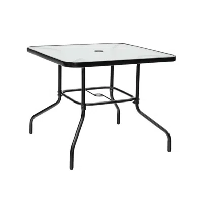 Hivvago 35 Inch Patio Dining Square Tempered Glass Table With Umbrella Hole In Black
