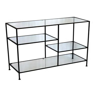 Hivvago 35 Inch Plant Stand Console Table, 4 Shelves, Rectangular Top, Black Metal In Metallic