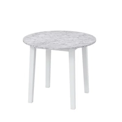 Hivvago 35 Inch Round Dining Table With Rubber Wood Legs And Marble-textured Veneer Tabletop In Gray