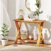 Hivvago 35 Inch Solid Teak Wood Console Table With Storage Shelf In Neutral