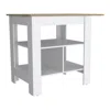 Hivvago 35" Natural And White Wood Kitchen Island With Storage In White