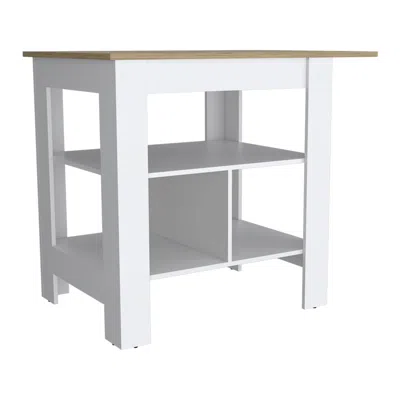 Hivvago 35" Natural And White Wood Kitchen Island With Storage