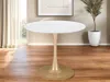 Hivvago 35" White And Gold Rounded Steel Pedestal Base Dining Table In White