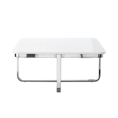 Hivvago 35" White And Silver Metallic Stainless Steel Square Coffee Table
