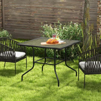 Hivvago 35 X 35 Inch Patio Dining Table With 1.5" Umbrella Hole (umbrella Not Included) In White