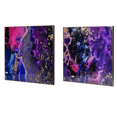Hivvago 35 X 35 Set Of 2 Framed Wall Art Prints, Gold Pink Purple Abstract Painting