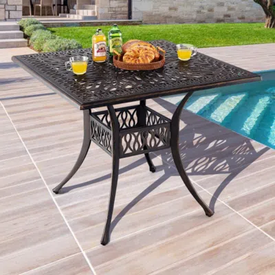 Hivvago 35.4 Inch Aluminum Patio Square Dining Table With Umbrella Hole-bronze In Gray