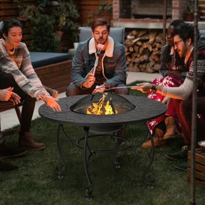 Hivvago 35.5 Feet Patio Fire Pit Dining Table With Cooking Bbq Grate In Black